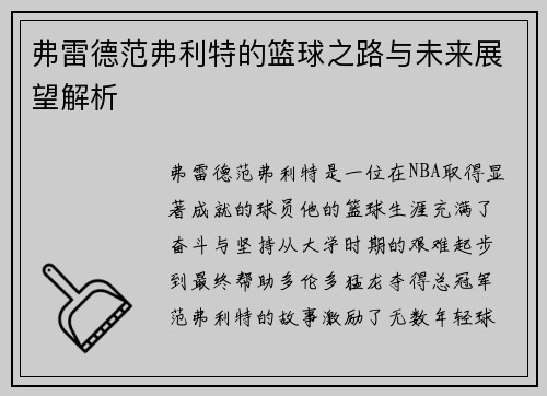 弗雷德范弗利特的篮球之路与未来展望解析
